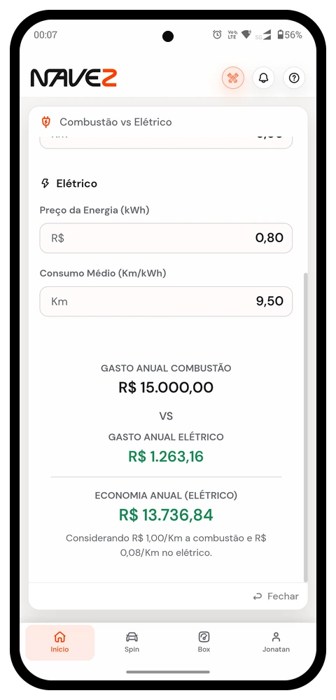 Calculadora Elétrico vs Combustão