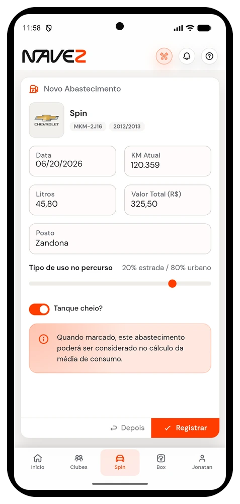 Registre abastecimentos em poucos cliques